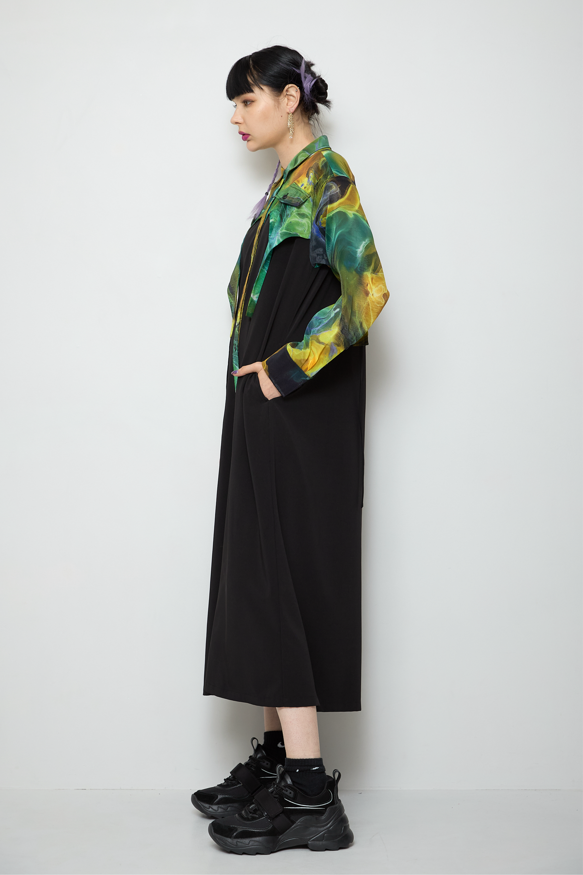 Marble paint irregular hem one piece