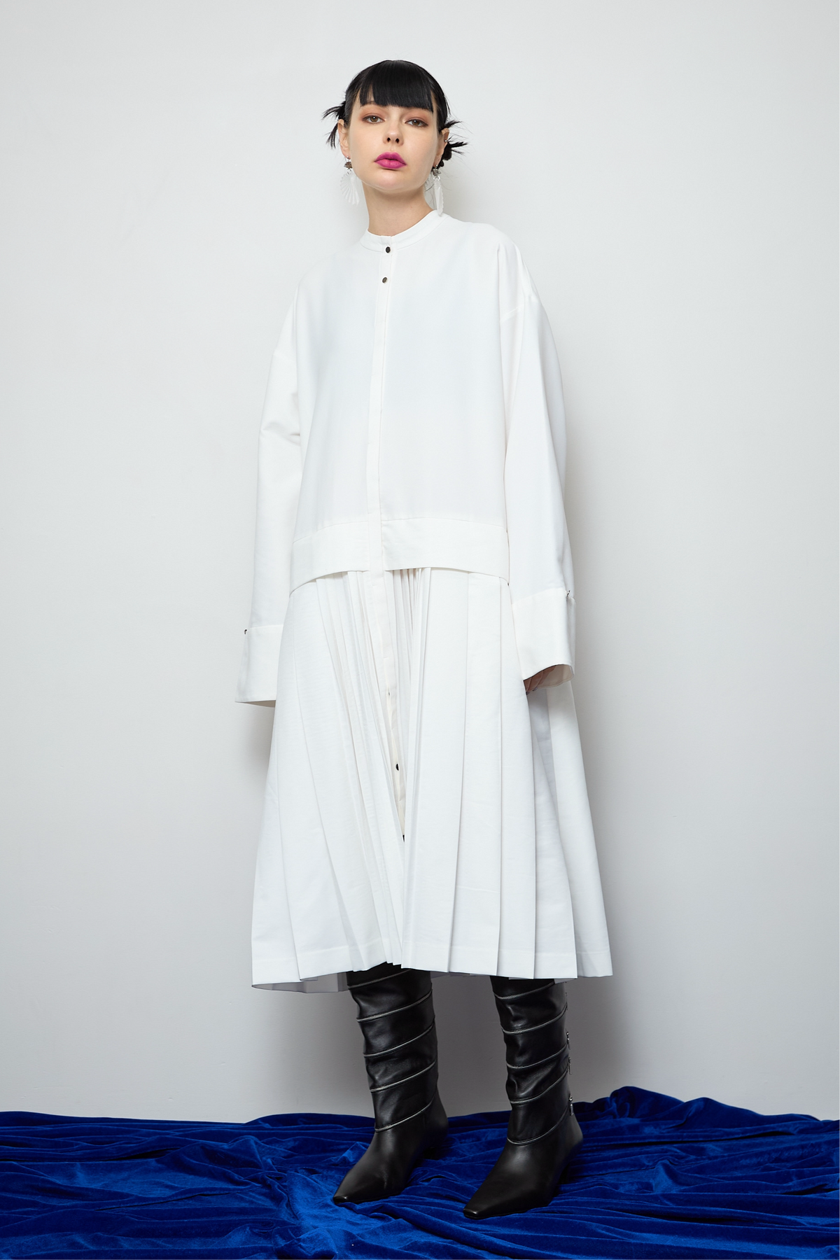 2way sleeve pleated one piece