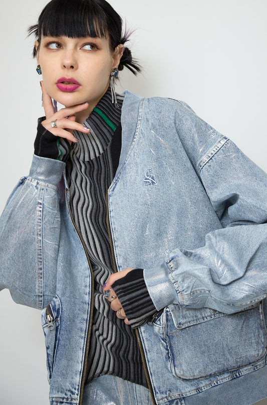 Foil print denim blouson