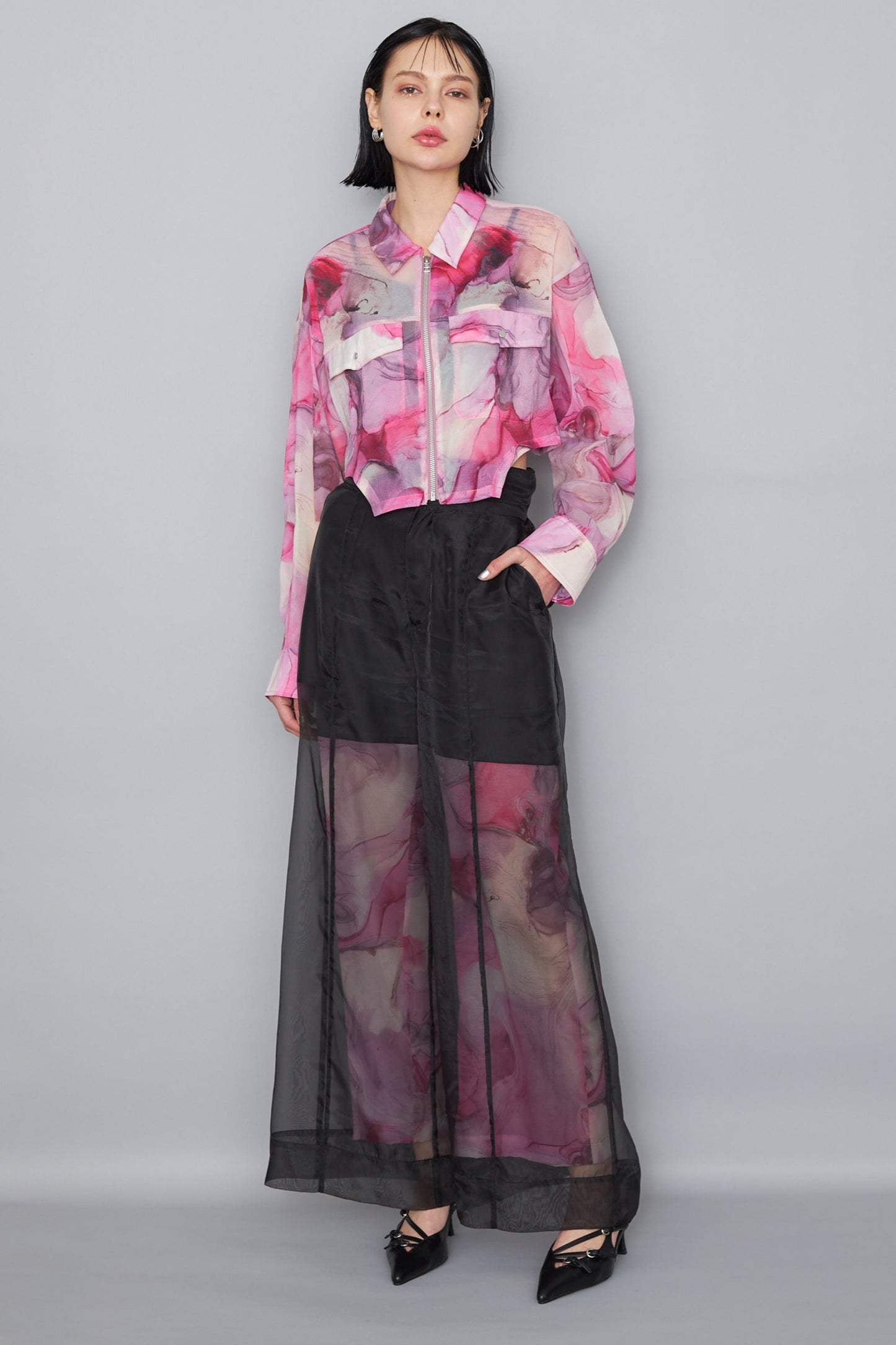 【OUTLET】Marble paint sheer wide pants