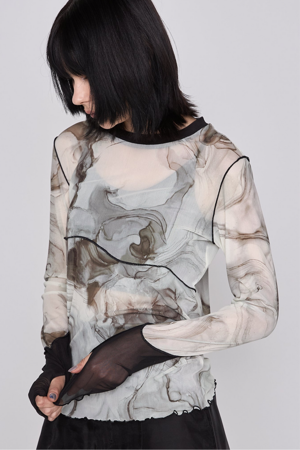 Marble paint mellow crew tops