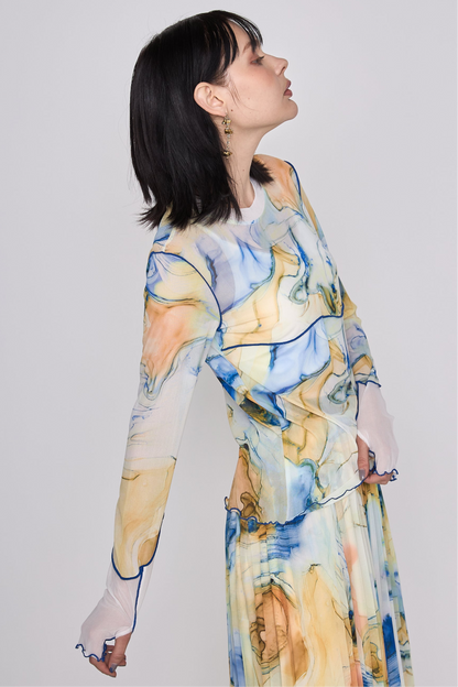 Marble paint mellow crew tops