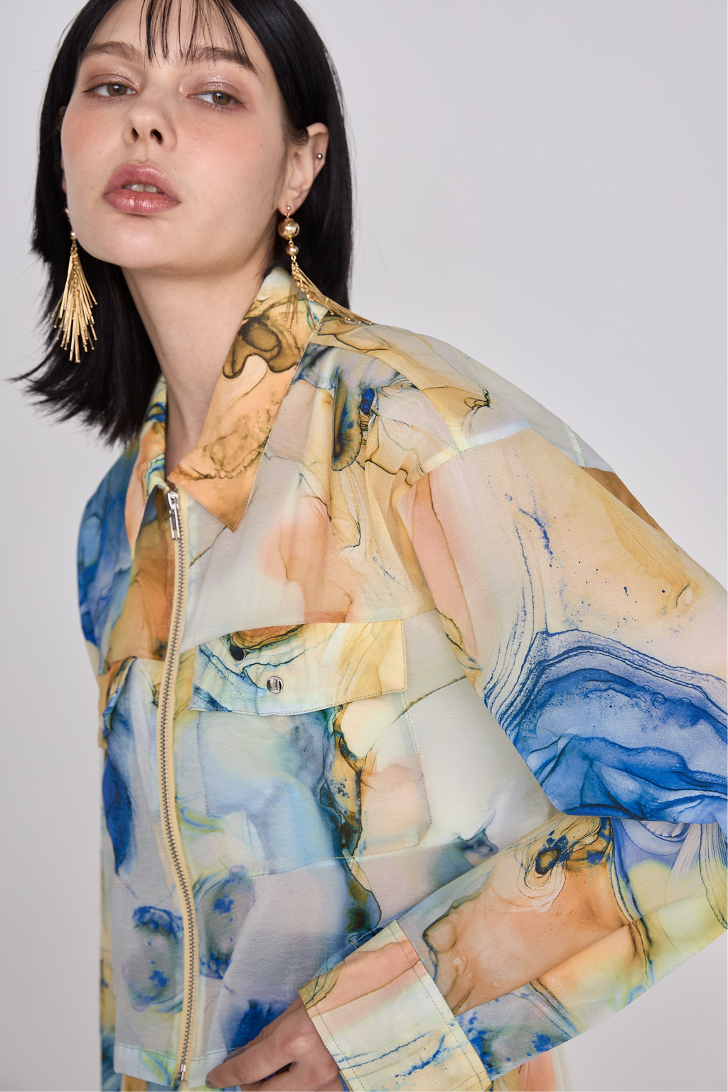Marble paint zip shirt