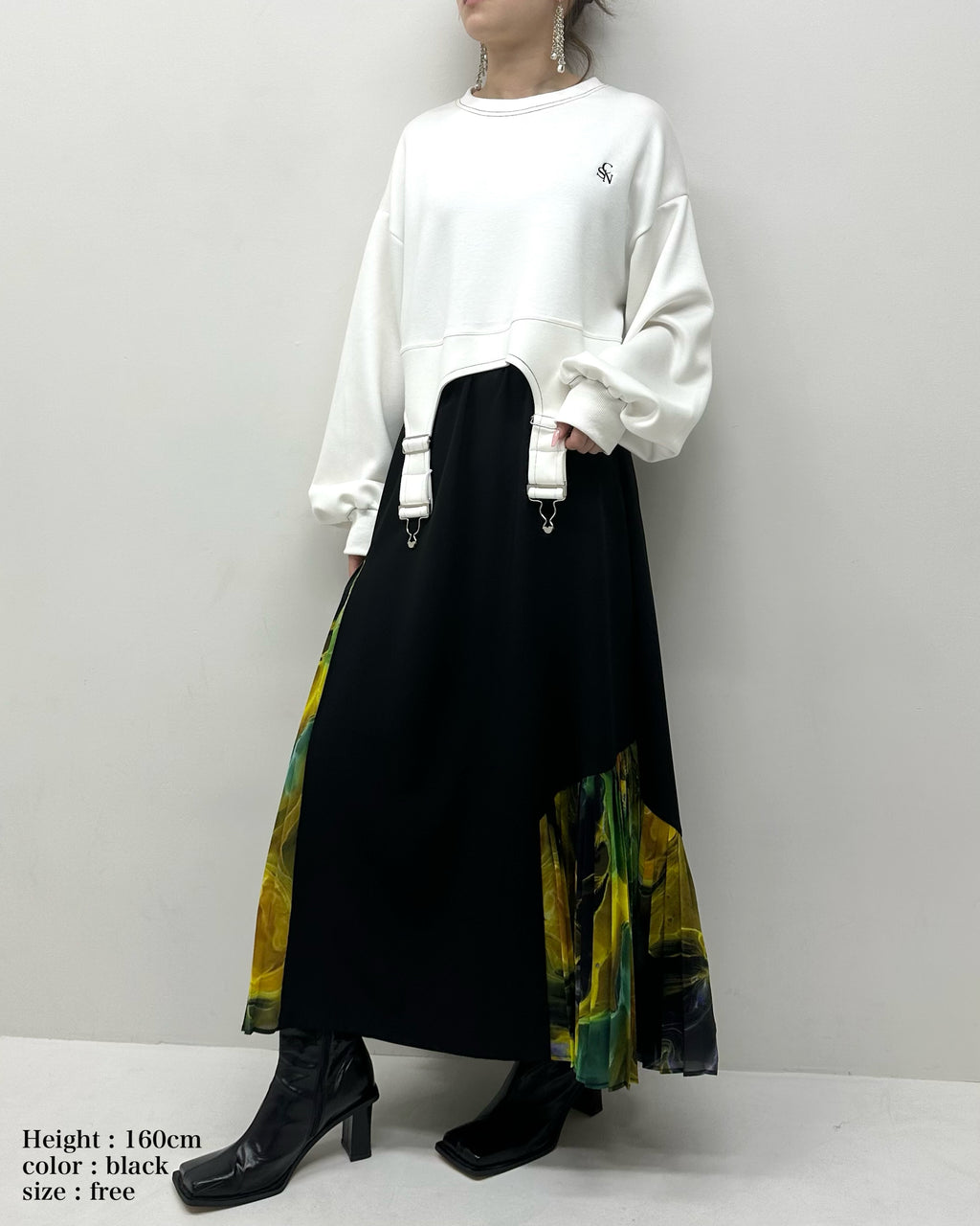 Marble Paint Asymmetry Pleated Skirt