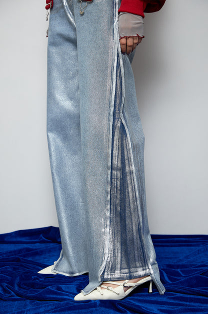 【OUTLET】Foil print flare denim