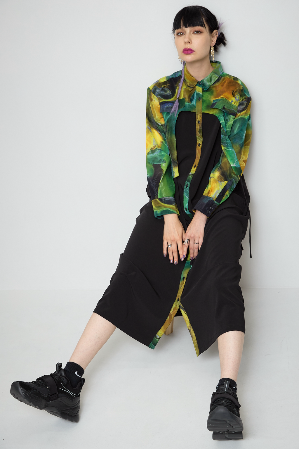 Marble paint irregular hem one piece