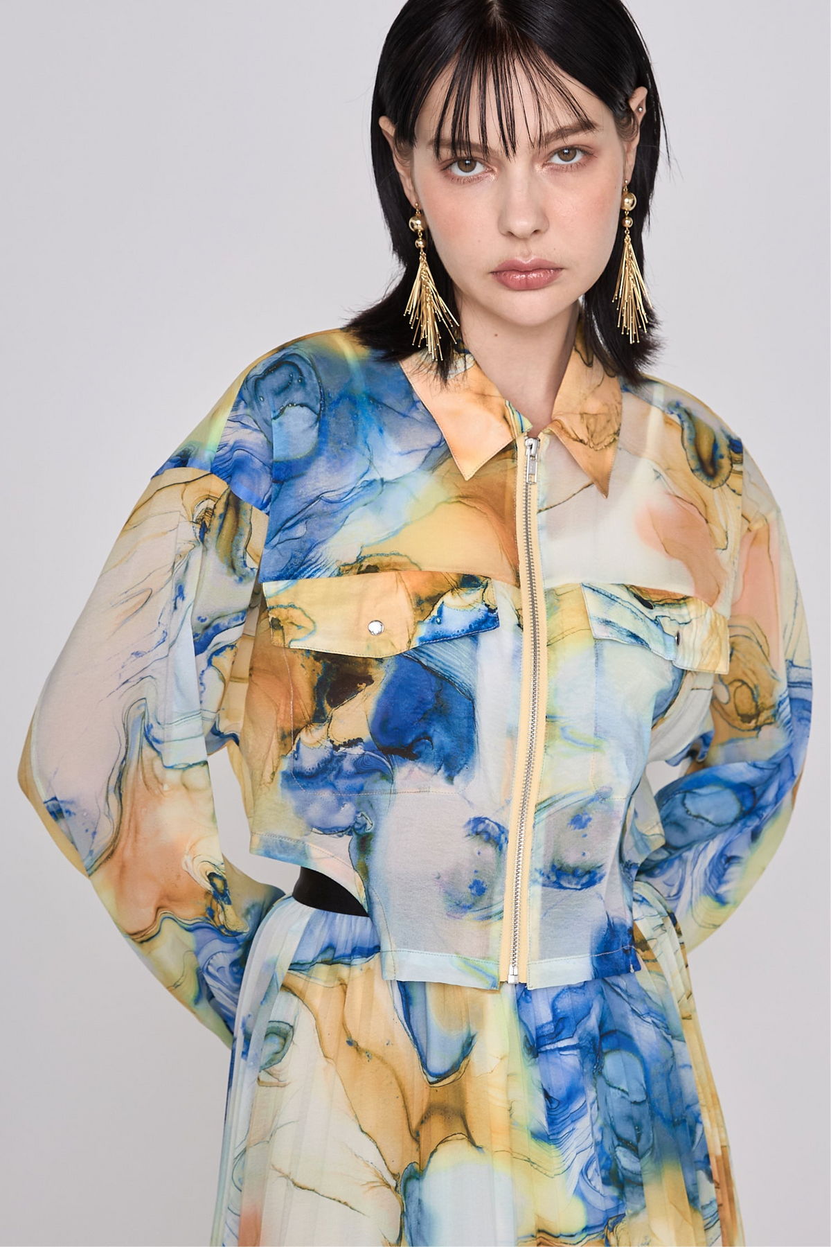 Marble paint zip shirt