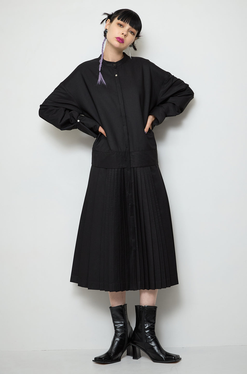 2way sleeve pleated one piece