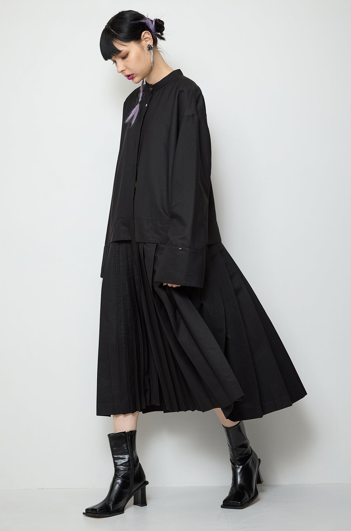 2way sleeve pleated one piece