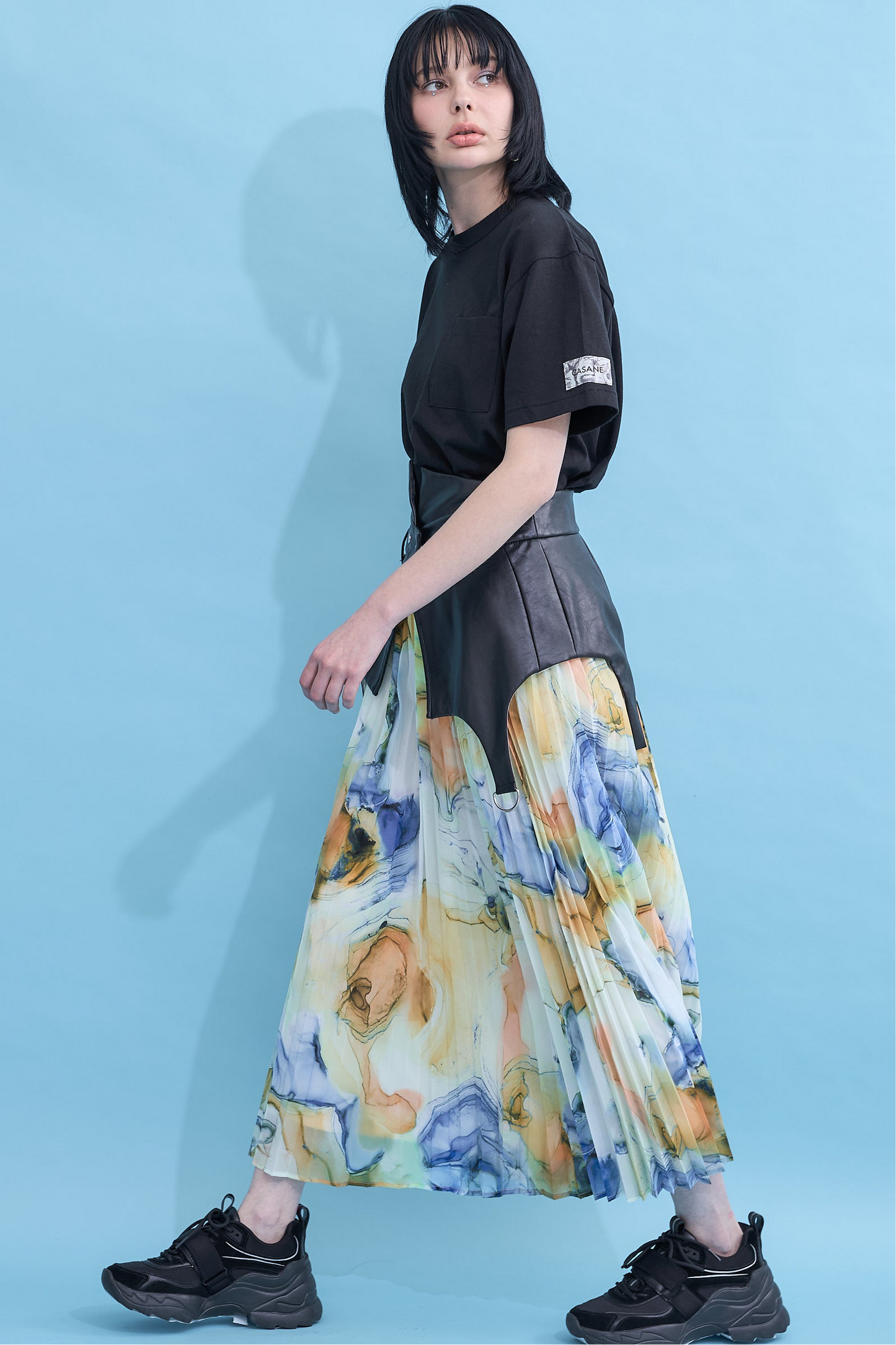 Marble paint pleated skirt