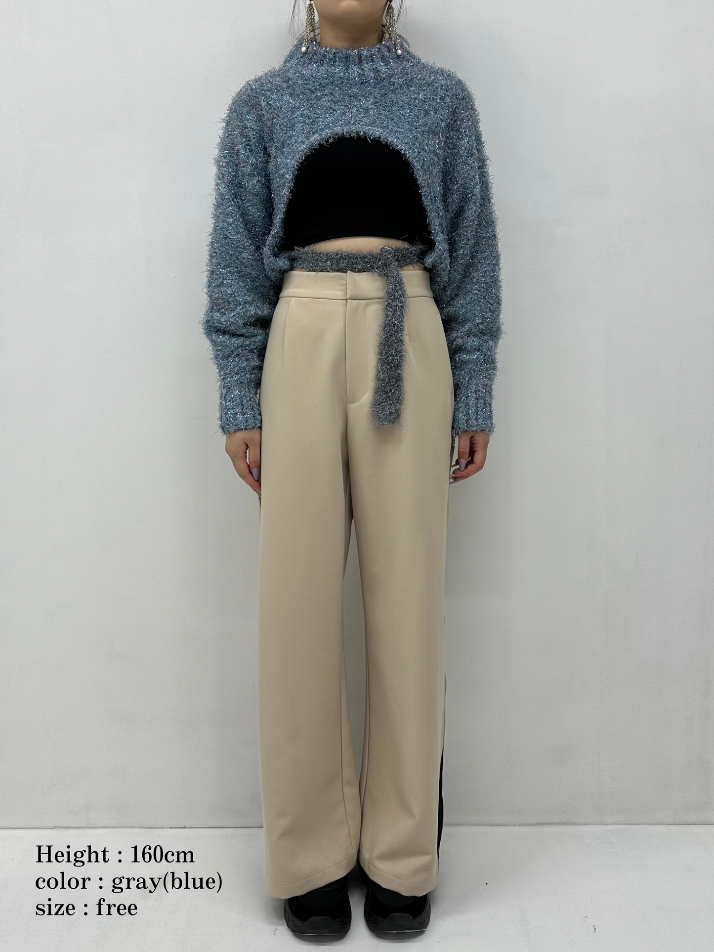 2way lame shaggy layered knit