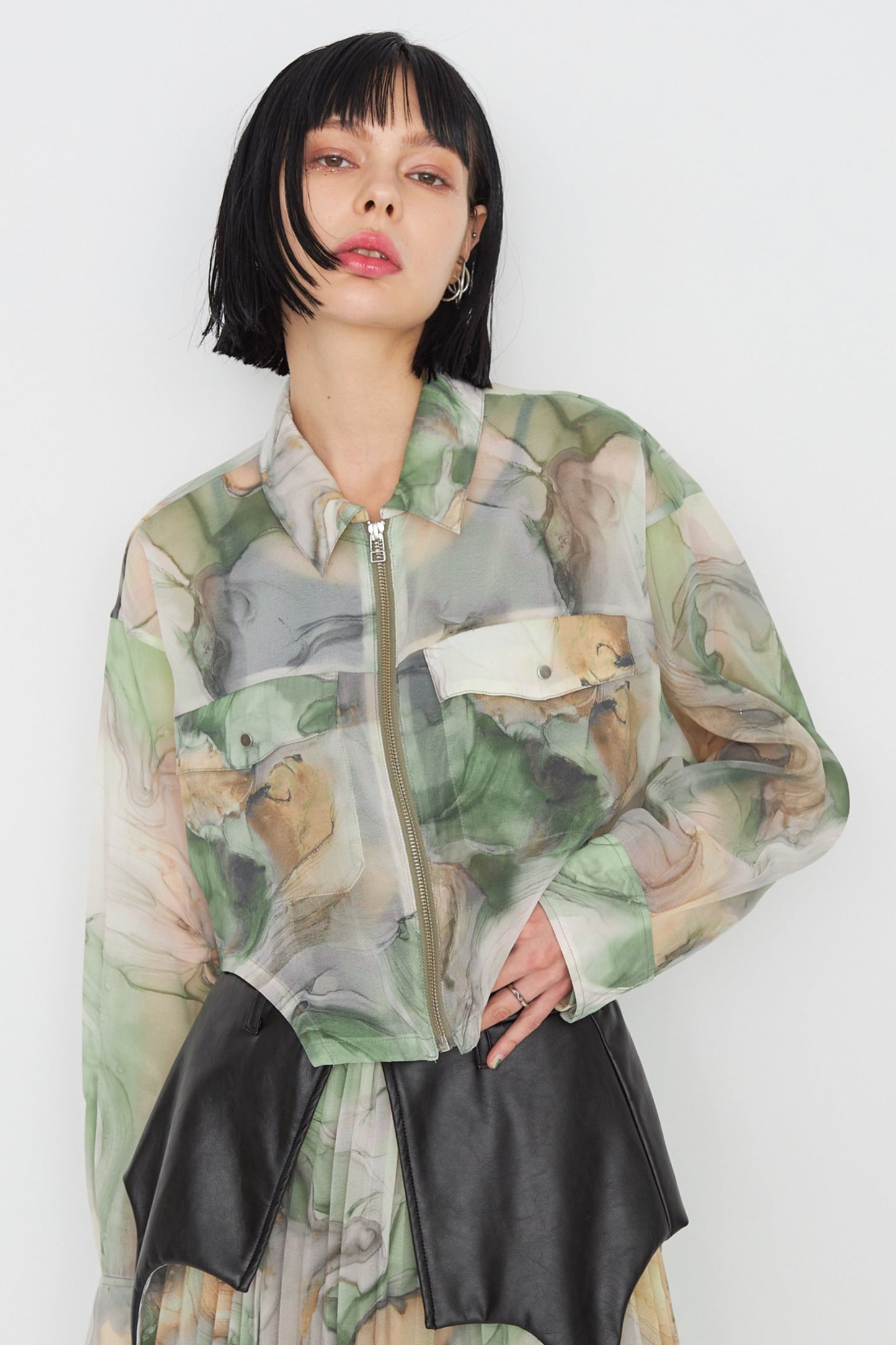 【SAMPLE SALE】Marble paint zip shirt