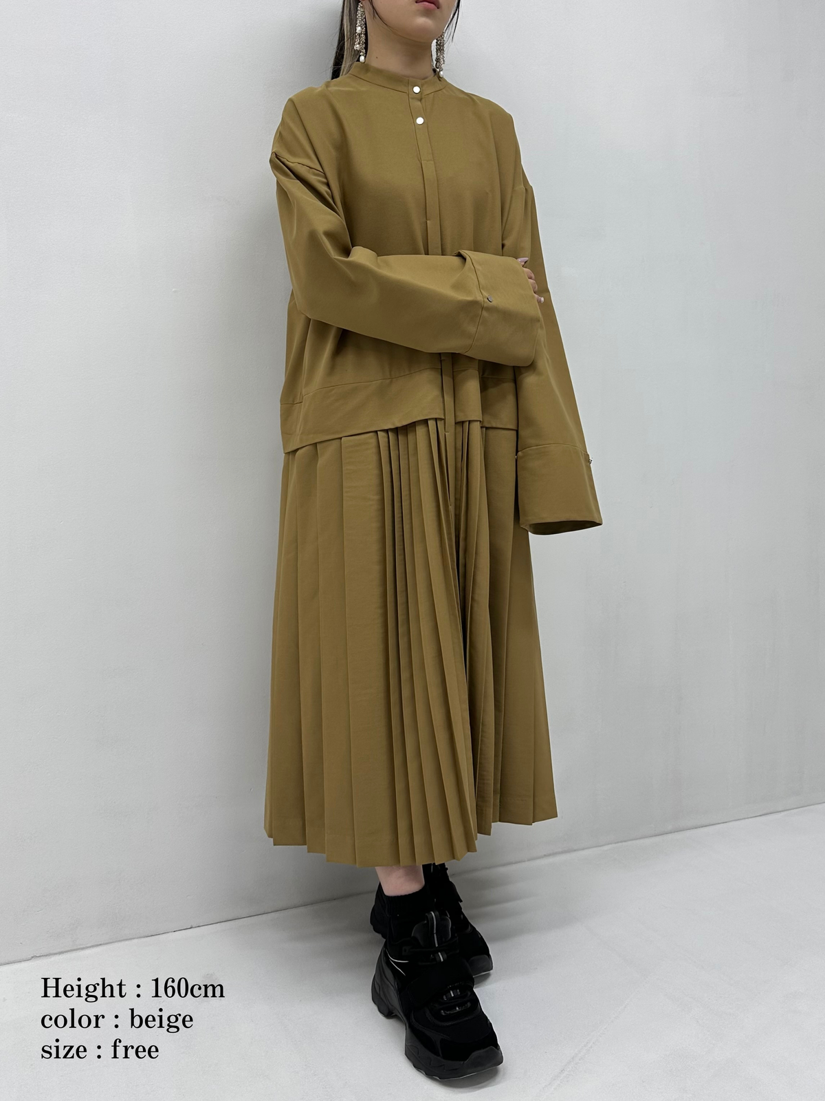 2way sleeve pleated one piece