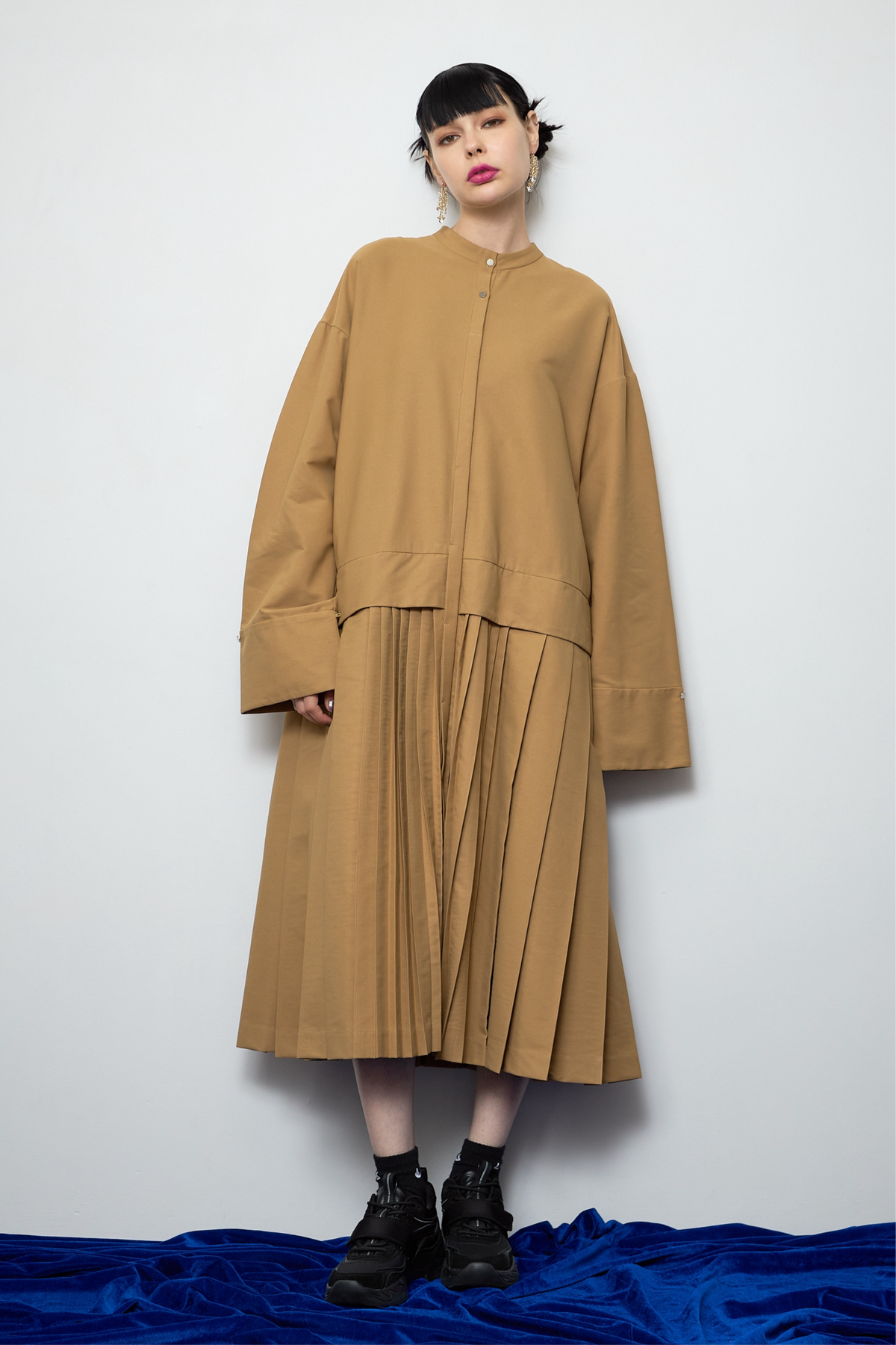 2way sleeve pleated one piece