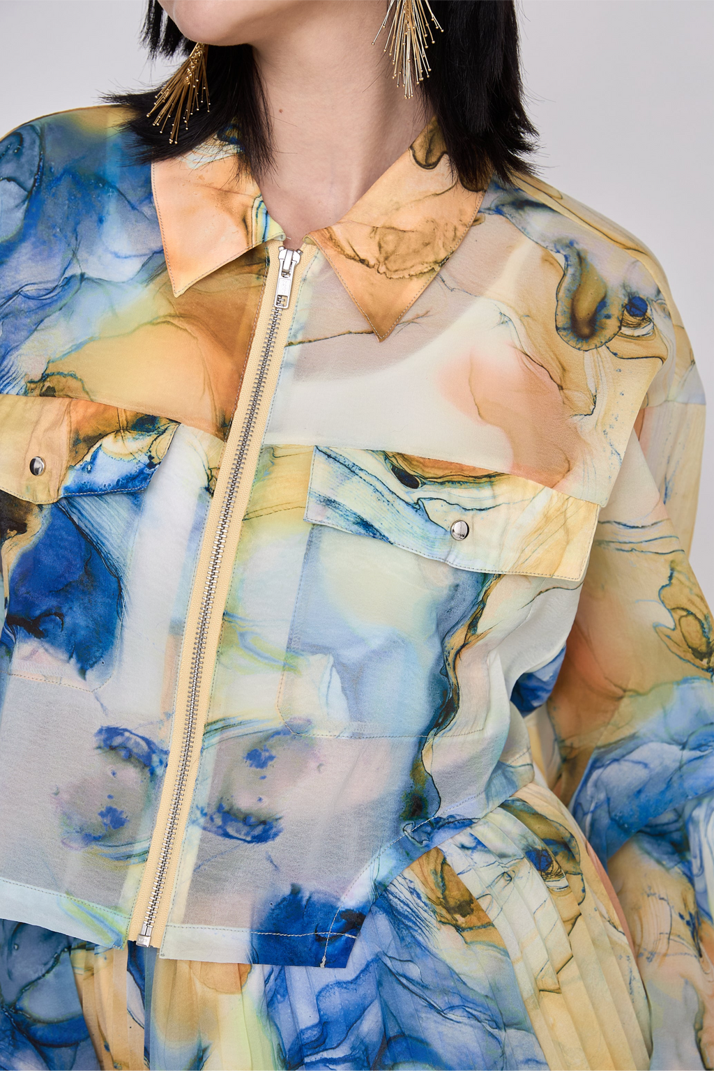 Marble paint zip shirt