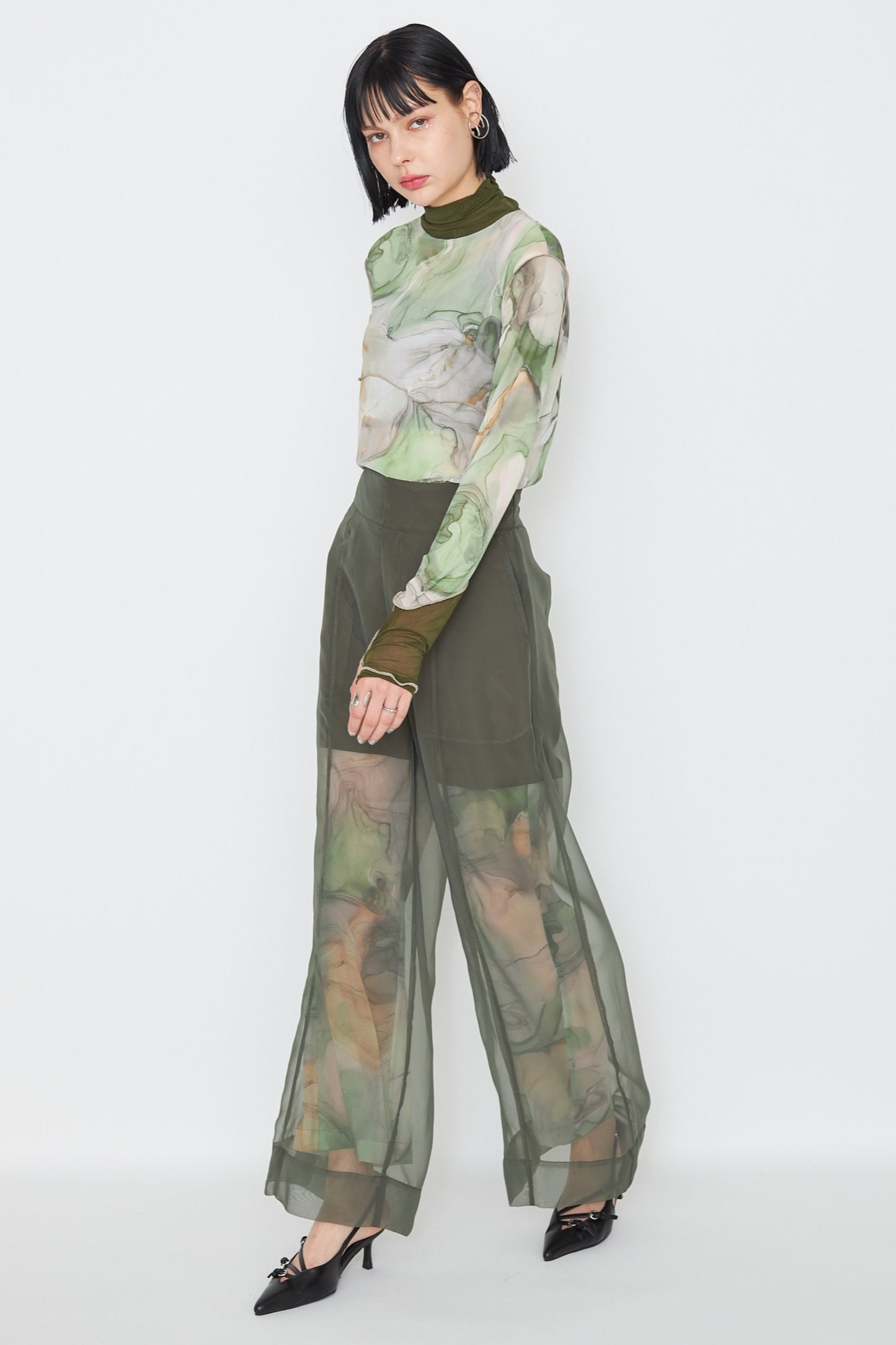 【SAMPLE SALE】Marble paint sheer wide pants