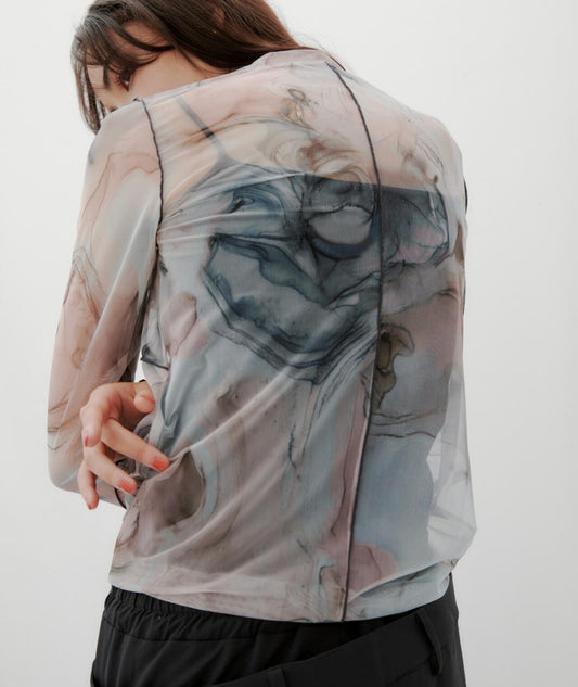 【OUTLET】Marble paint crew tops -BEIGE-