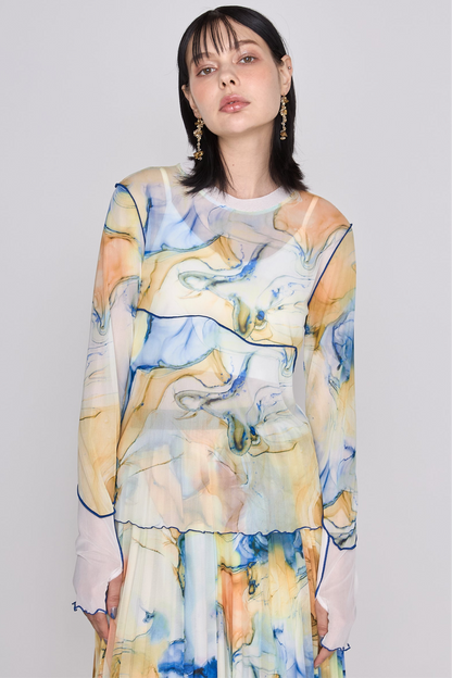 Marble paint mellow crew tops