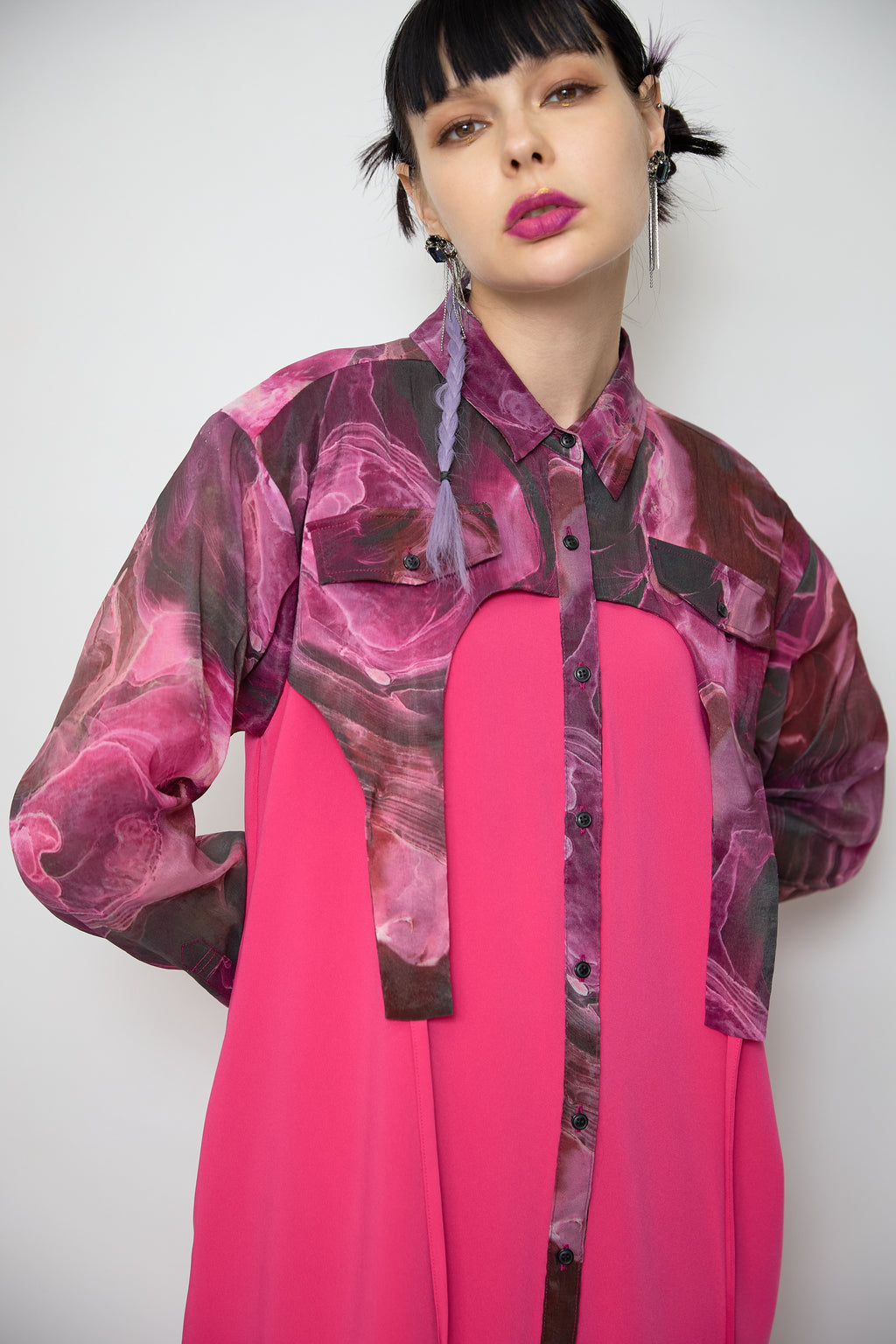 Marble paint irregular hem one piece