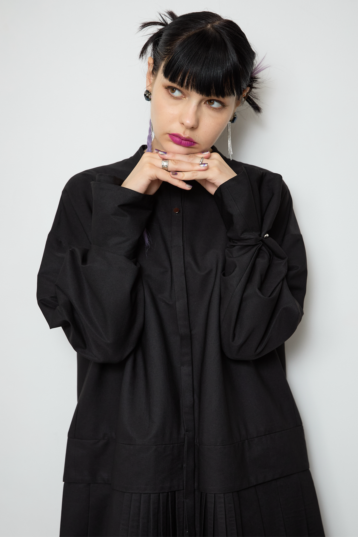 2way sleeve pleated one piece