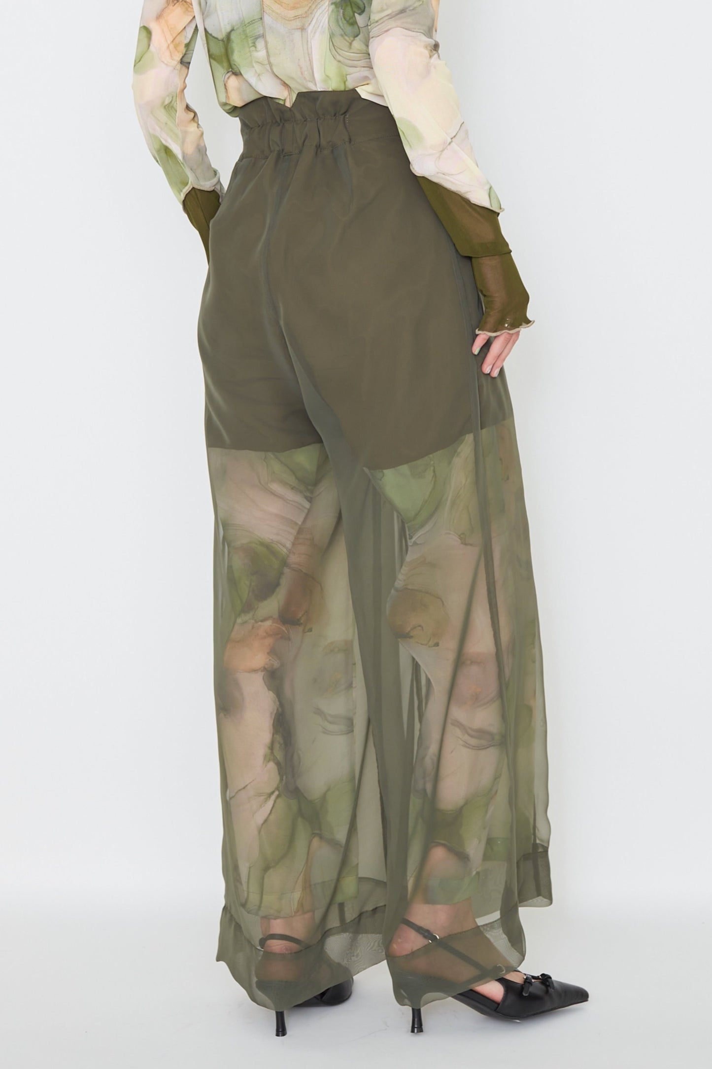 【SAMPLE SALE】Marble paint sheer wide pants