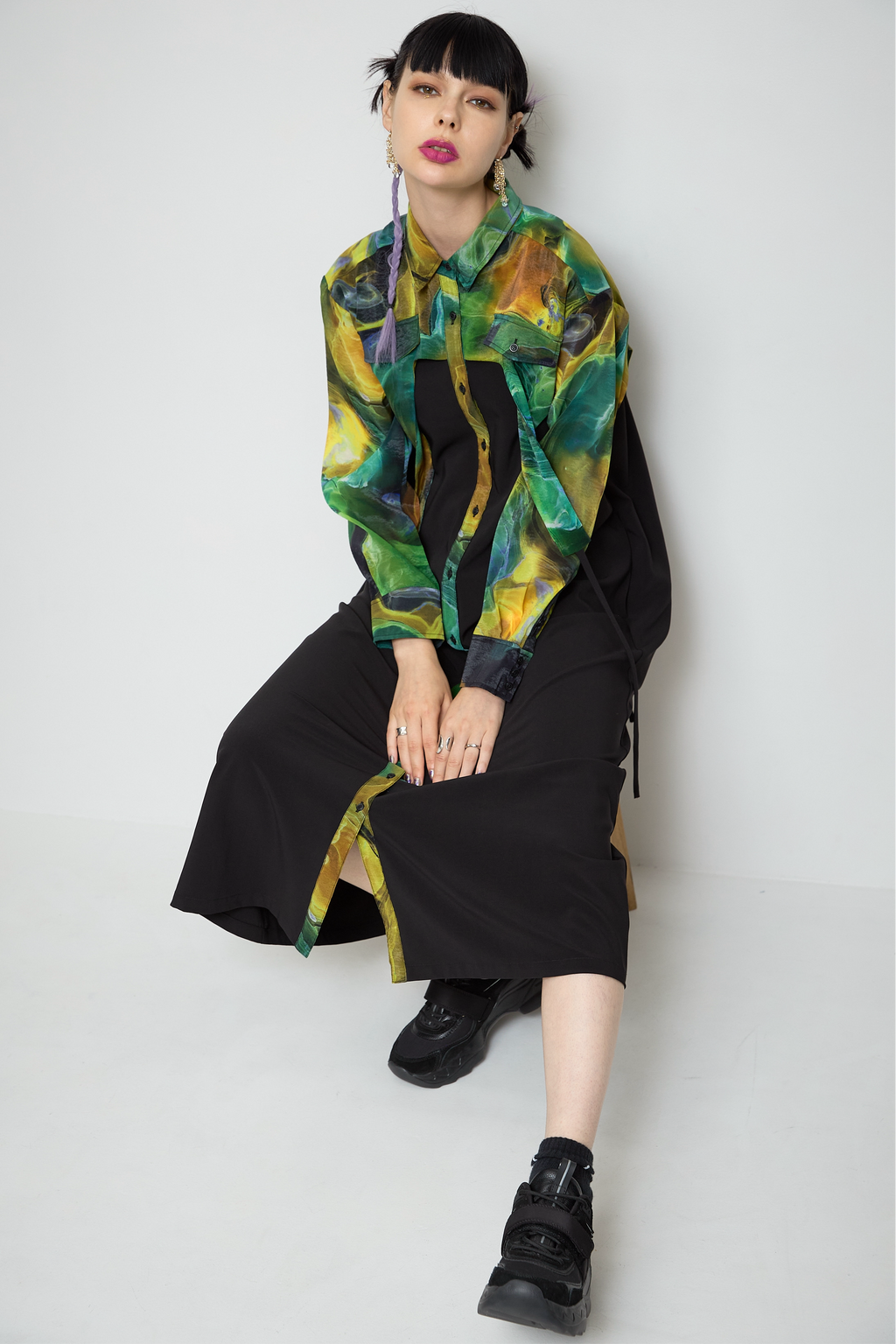 Marble paint irregular hem one piece