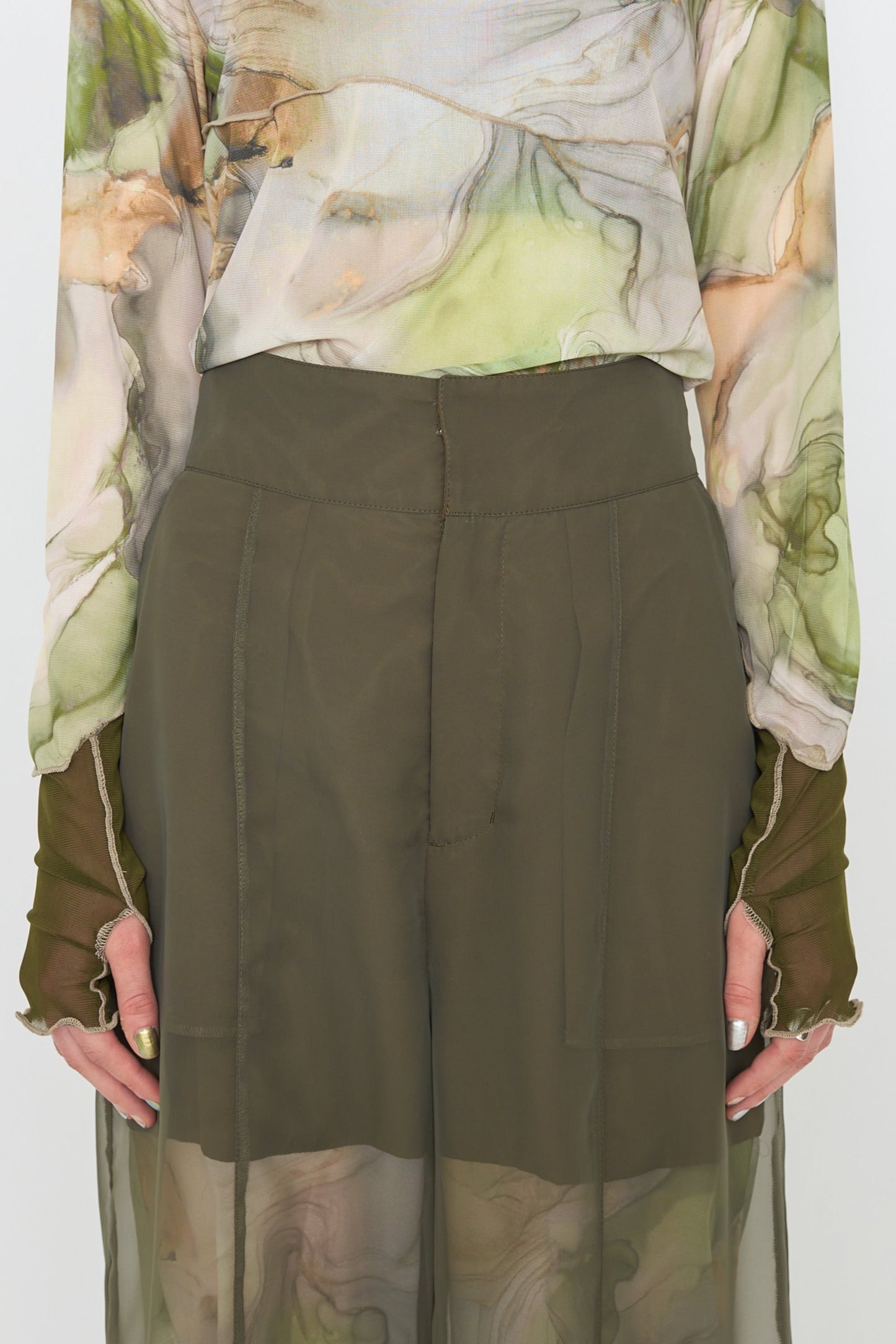 【SAMPLE SALE】Marble paint sheer wide pants