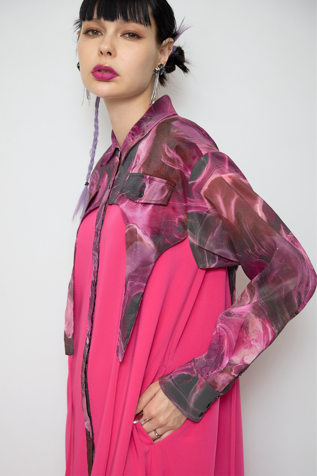 Marble paint irregular hem one piece