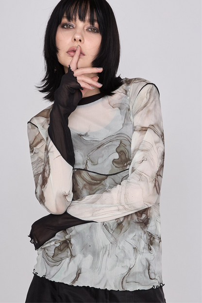 Marble paint mellow crew tops