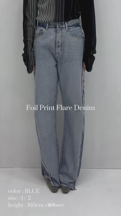 【OUTLET】Foil print flare denim