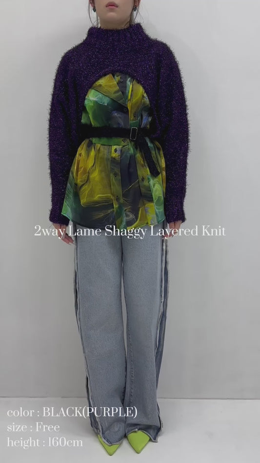 2way lame shaggy layered knit
